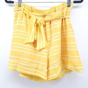 Gibson Coastal Modern Preppy Beachy XS Belted Bright Yellow Striped Cuff Short